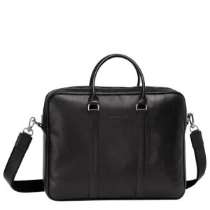 Black Longchamp Le Foulonné M Briefcase | SN-LCMP49046