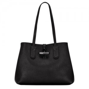 Black Longchamp Roseau Essential M Tote Bag | SN-LCMP48011