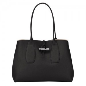 Black Longchamp Roseau L Tote Bag | SN-LCMP48002