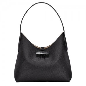 Black Longchamp Roseau M Hobo Bag | SN-LCMP47998