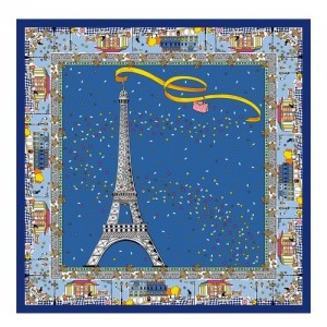 Cornflower Longchamp Le Pliage In Paris Silk Scarf | SN-LCMP48903