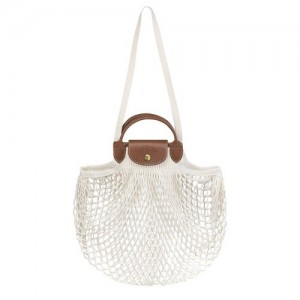 Ecru Longchamp Le Pliage Filet L Mesh Bag | SN-LCMP47781