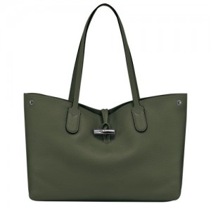 Khaki Longchamp Roseau Essential L Tote Bag | SN-LCMP48066