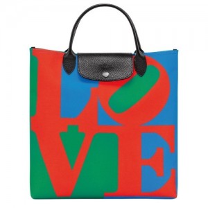 Red/Navy Longchamp X Robert Indiana L Handbag | SN-LCMP49204