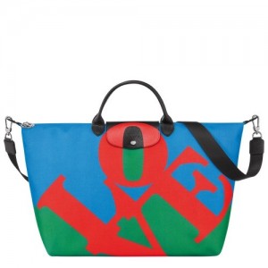 Red/Navy Longchamp X Robert Indiana Travel Bag | SN-LCMP49336