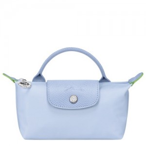 Sky Blue Longchamp Le Pliage Green Pouch With Handle | SN-LCMP48396