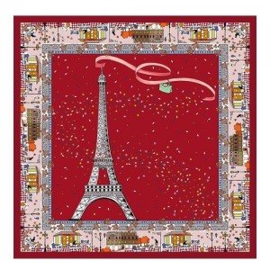 Tomato Longchamp Le Pliage In Paris Silk Scarf | SN-LCMP48902