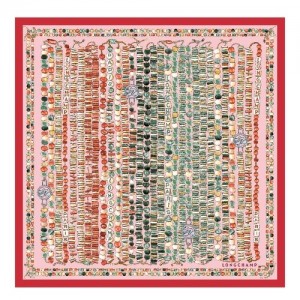 Tomato Longchamp Pearl Necklace Silk Scarf 50 | SN-LCMP48899