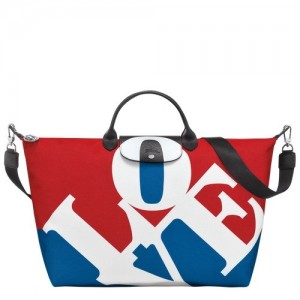 White Longchamp X Robert Indiana Travel Bag | SN-LCMP49335