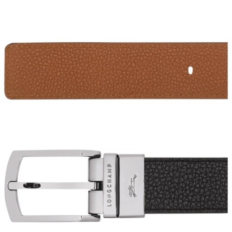 Black/Caramel Longchamp Le Foulonné Men's Belt | SN-LCMP49455