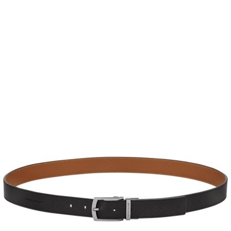 Black/Caramel Longchamp Le Foulonné Men\'s Belt | SN-LCMP49455