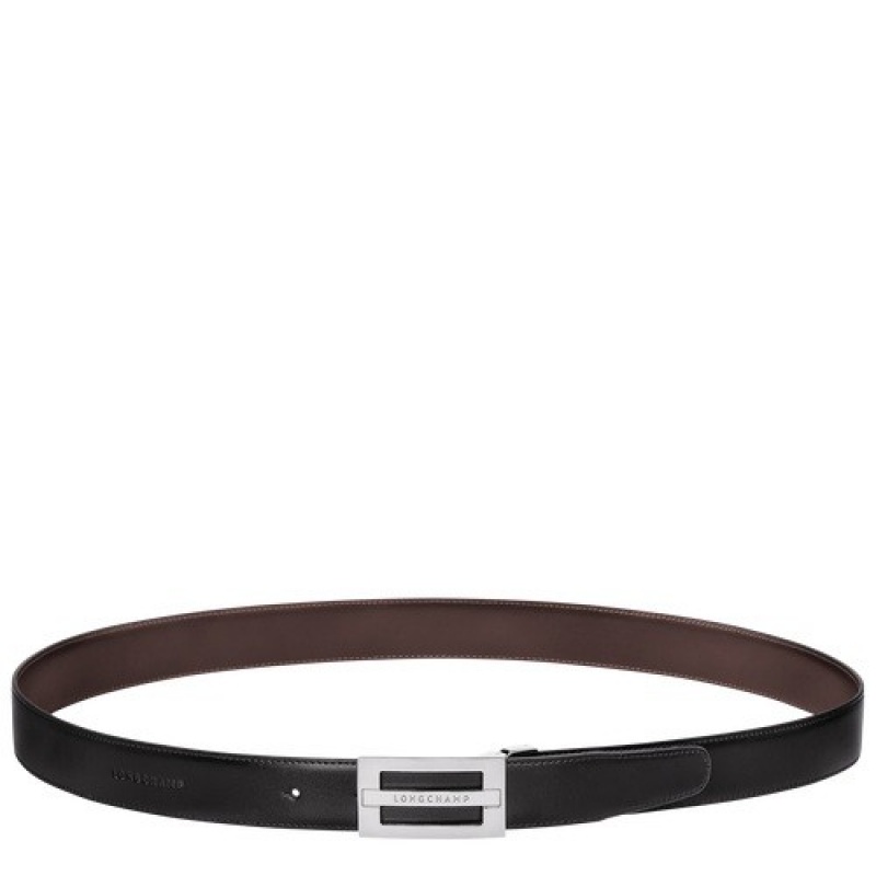 Black/Mocha Longchamp Delta Box Men\'s Belt | SN-LCMP49438