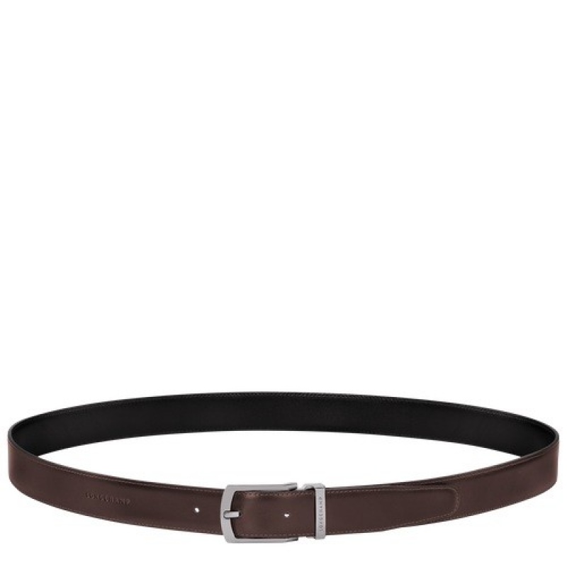 Black/Mocha Longchamp Delta Box Men's Belt | SN-LCMP49440