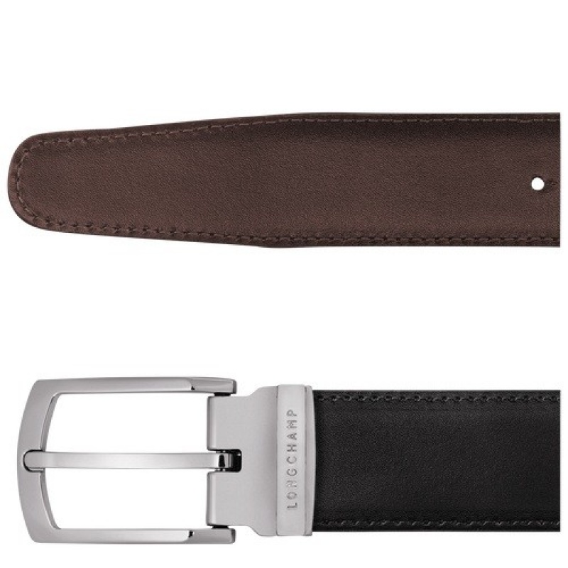 Black/Mocha Longchamp Delta Box Men's Belt | SN-LCMP49440