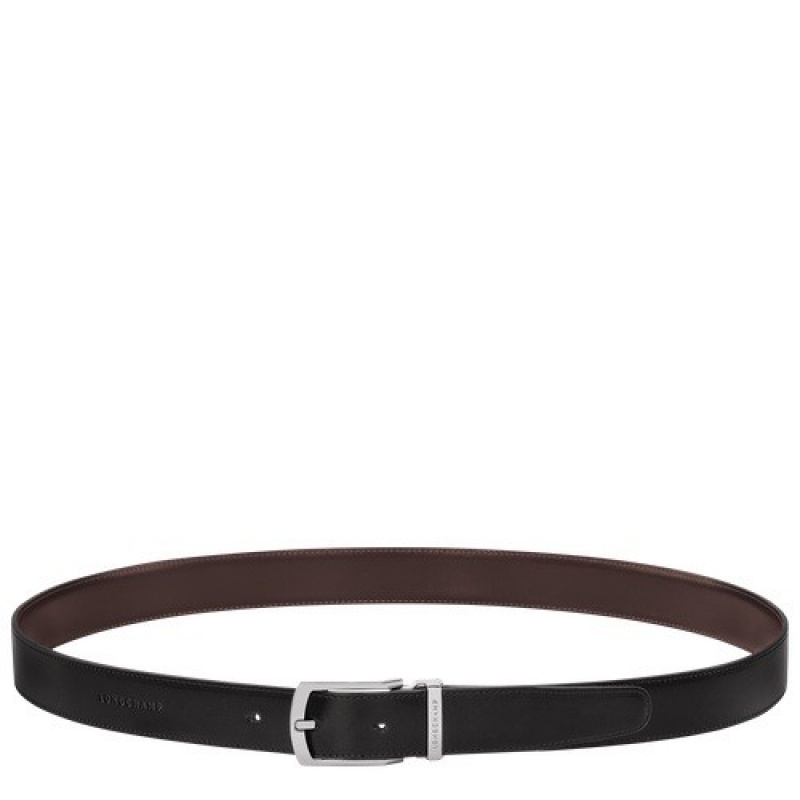 Black/Mocha Longchamp Delta Box Men\'s Belt | SN-LCMP49440