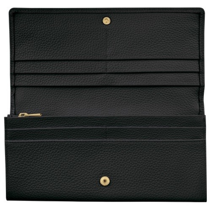 Black Longchamp Le Foulonné Continental Wallet | SN-LCMP48270