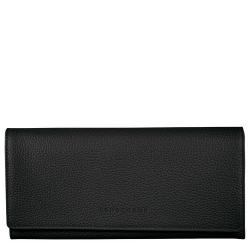 Black Longchamp Le Foulonné Continental Wallet | SN-LCMP48270