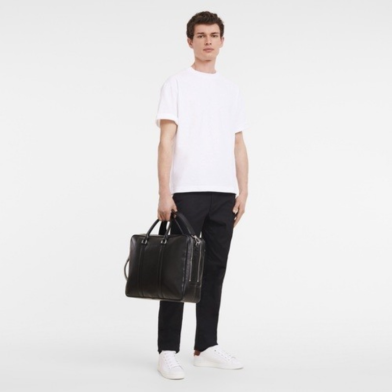 Black Longchamp Le Foulonné L Briefcase | SN-LCMP49043