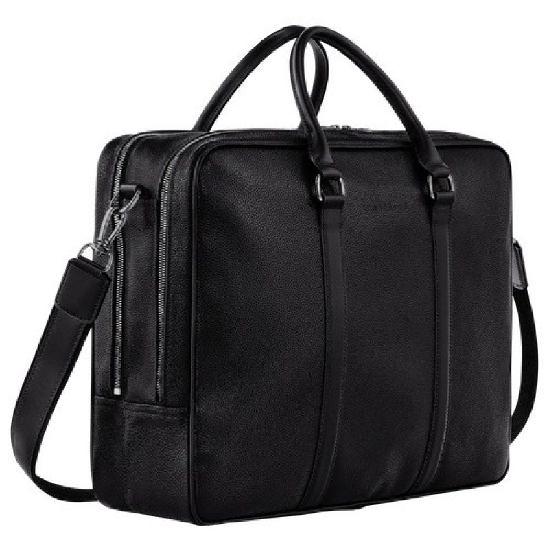 Black Longchamp Le Foulonné L Briefcase | SN-LCMP49043