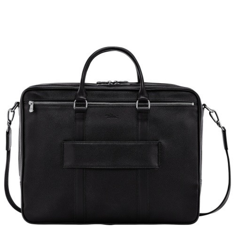 Black Longchamp Le Foulonné L Briefcase | SN-LCMP49043