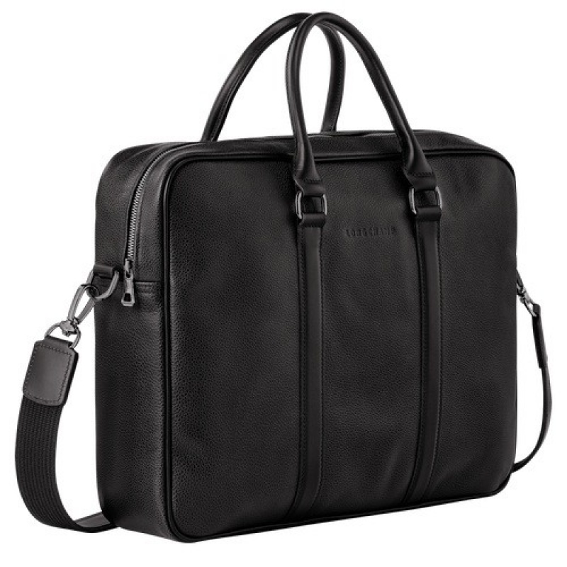 Black Longchamp Le Foulonné M Briefcase | SN-LCMP49046