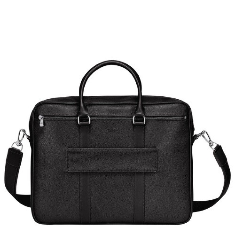 Black Longchamp Le Foulonné M Briefcase | SN-LCMP49046