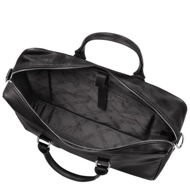 Black Longchamp Le Foulonné M Briefcase | SN-LCMP49046