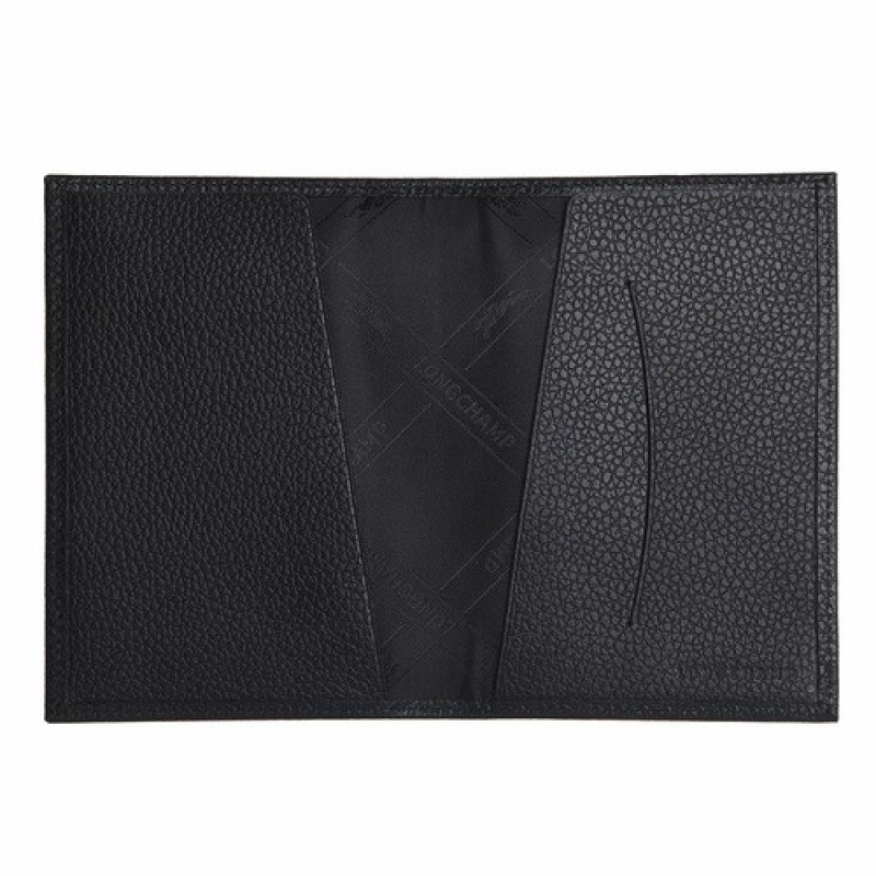 Black Longchamp Le Foulonné Passport Cover | SN-LCMP49417