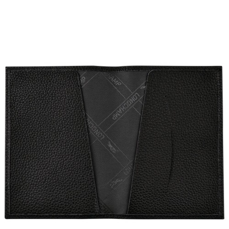 Black Longchamp Le Foulonné Passport Cover | SN-LCMP49422