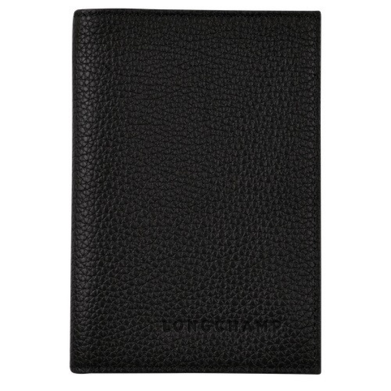 Black Longchamp Le Foulonné Passport Cover | SN-LCMP48393