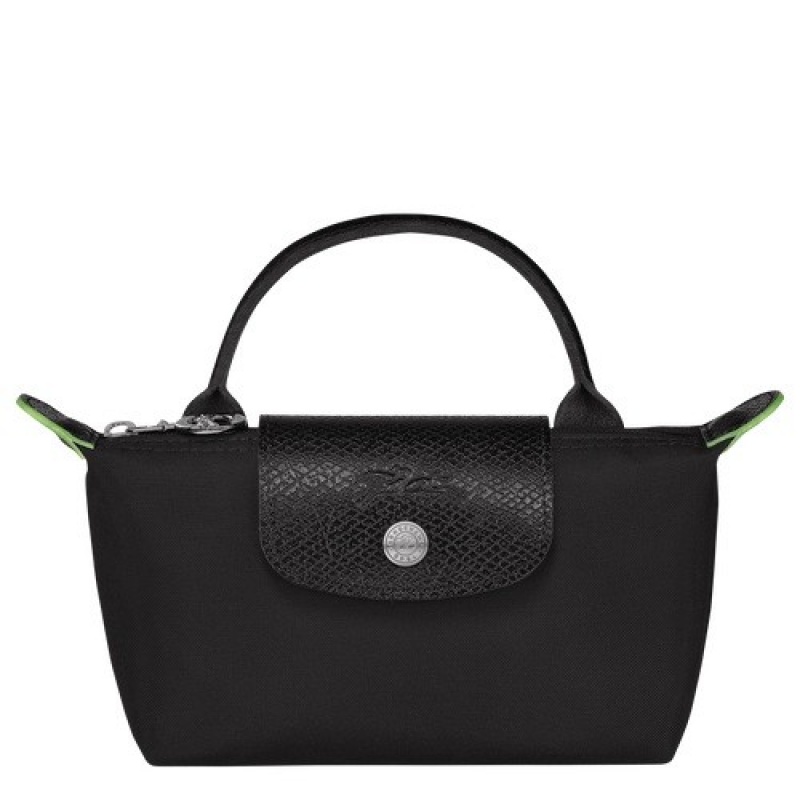 Black Longchamp Le Pliage Green Pouch With Handle | SN-LCMP48401