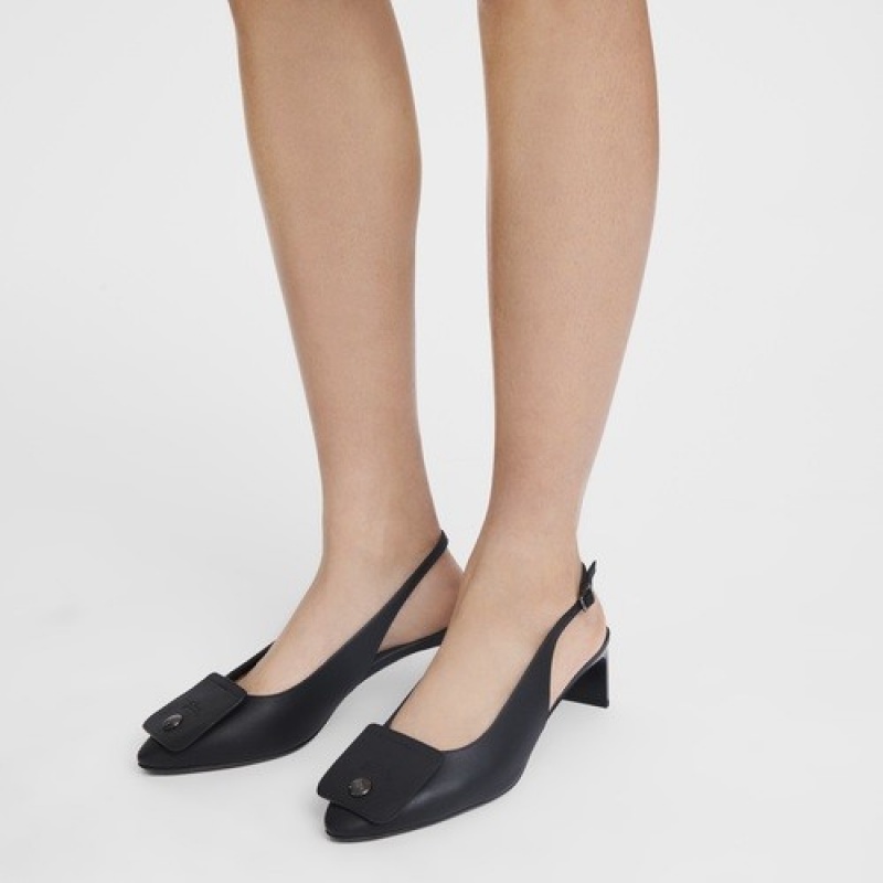 Black Longchamp Le Pliage Xtra Slingback Pumps | SN-LCMP48826