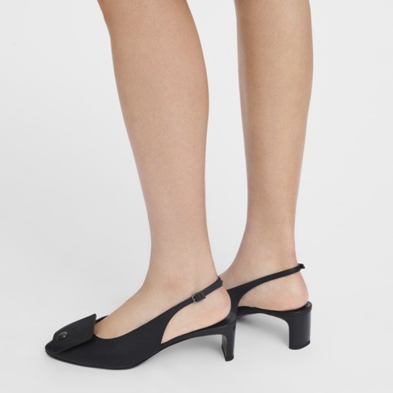 Black Longchamp Le Pliage Xtra Slingback Pumps | SN-LCMP48826