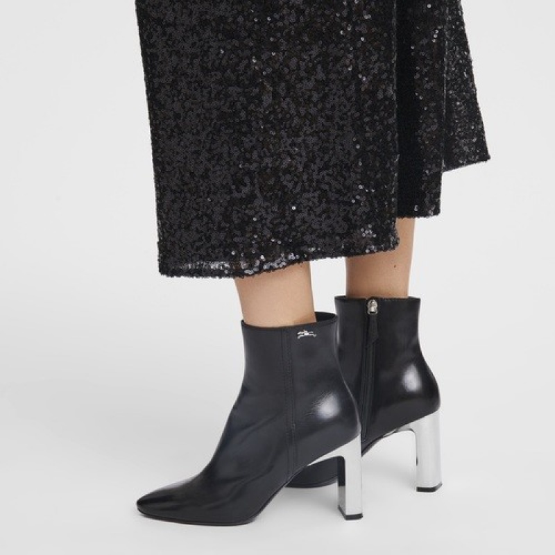 Black Longchamp MéTal High Heel Low Boots | SN-LCMP48801