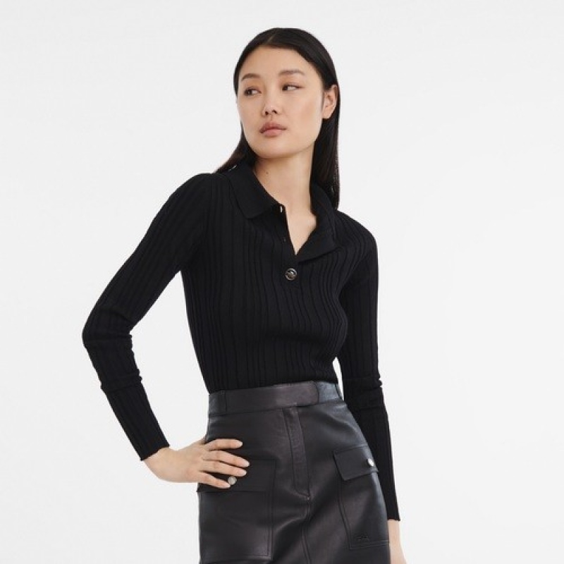 Black Longchamp Polo Neck Sweater | SN-LCMP48691