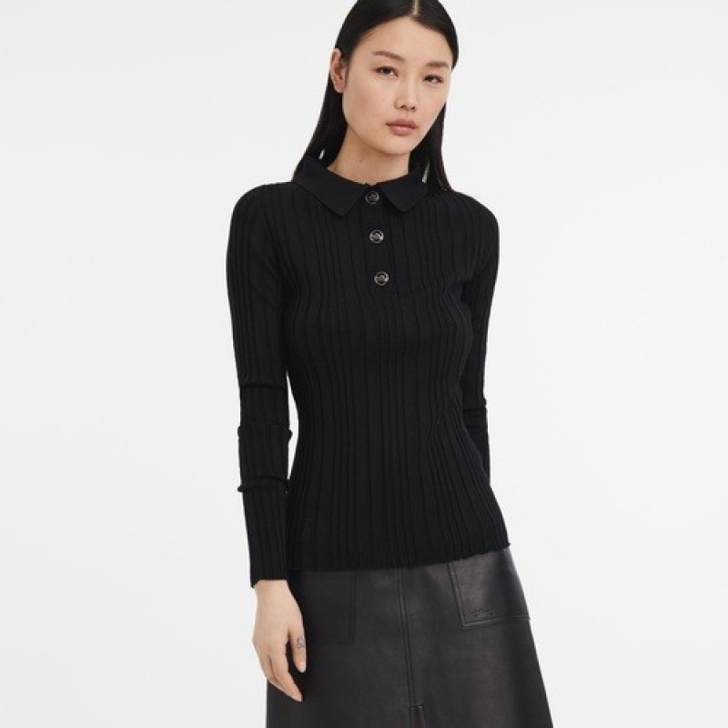 Black Longchamp Polo Neck Sweater | SN-LCMP48691