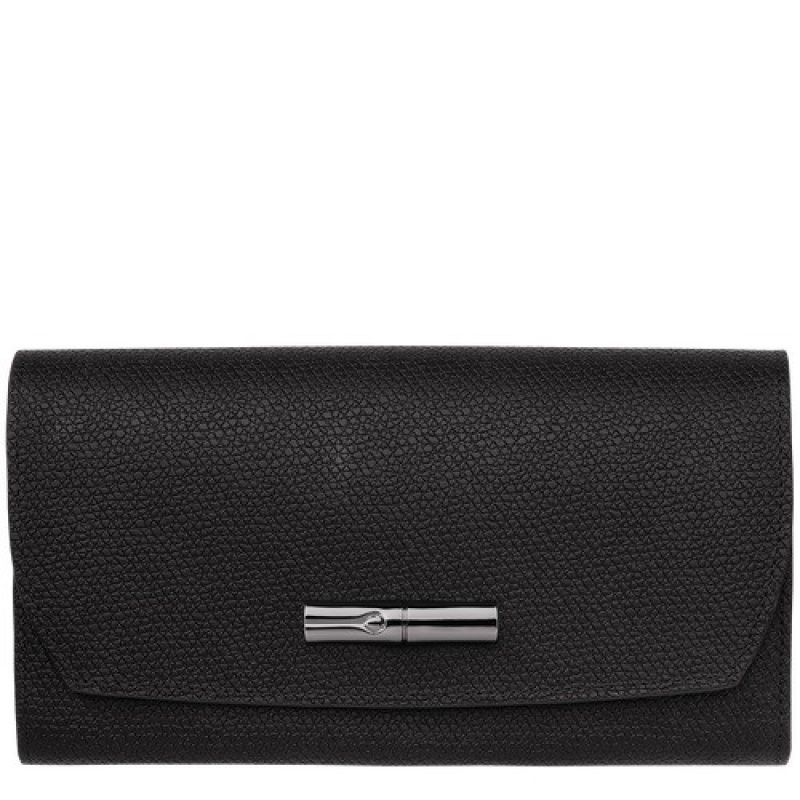 Black Longchamp Roseau Continental Wallet | SN-LCMP48282