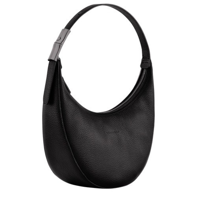 Black Longchamp Roseau Essential M Hobo Bag | SN-LCMP48006