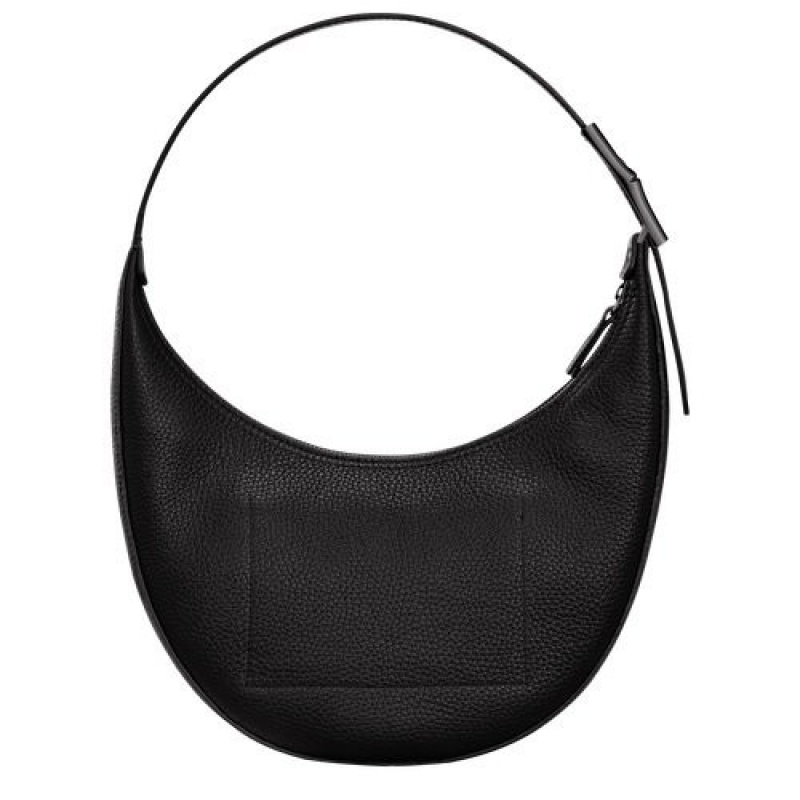 Black Longchamp Roseau Essential M Hobo Bag | SN-LCMP48006