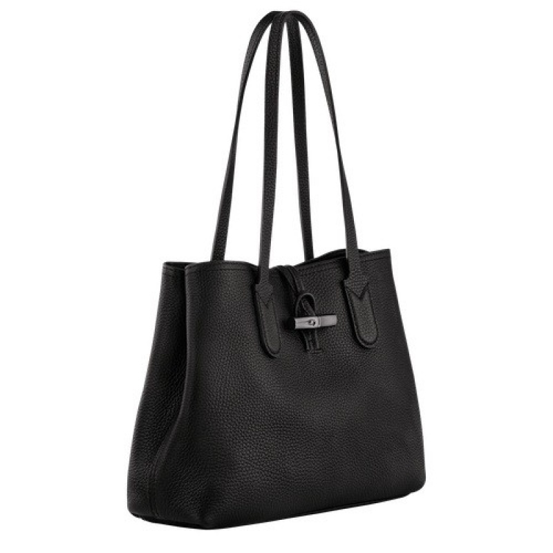 Black Longchamp Roseau Essential M Tote Bag | SN-LCMP48011