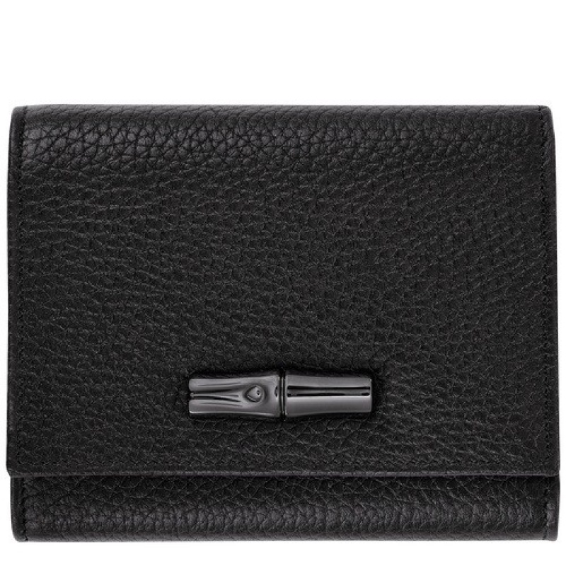 Black Longchamp Roseau Essential Wallet | SN-LCMP48294