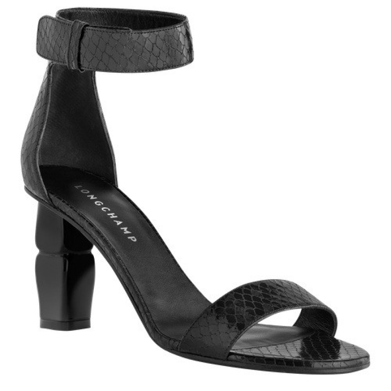 Black Longchamp Roseau High Heel Sandals | SN-LCMP48821