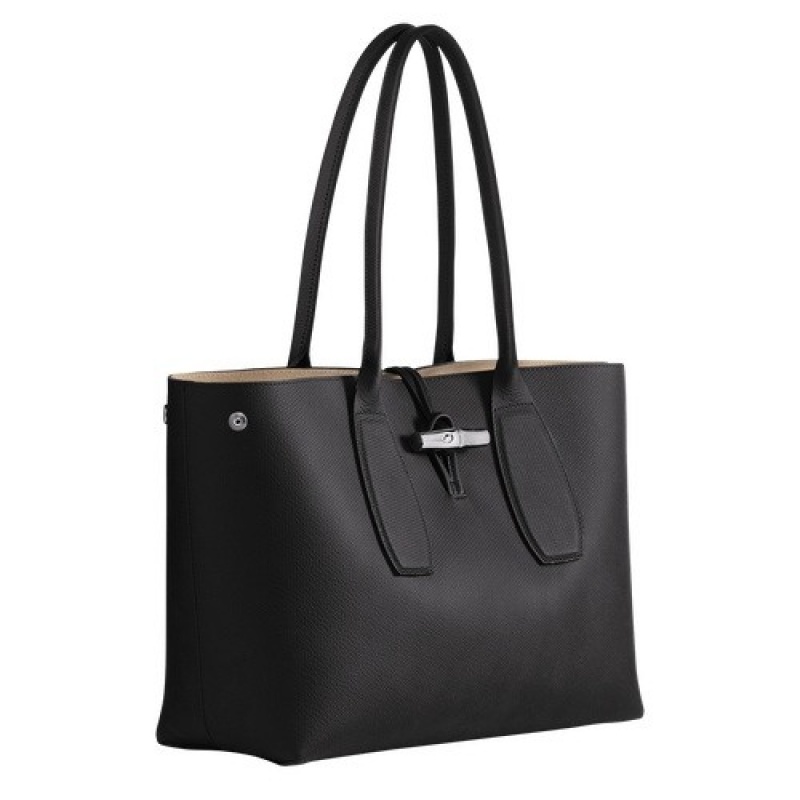 Black Longchamp Roseau L Tote Bag | SN-LCMP48002