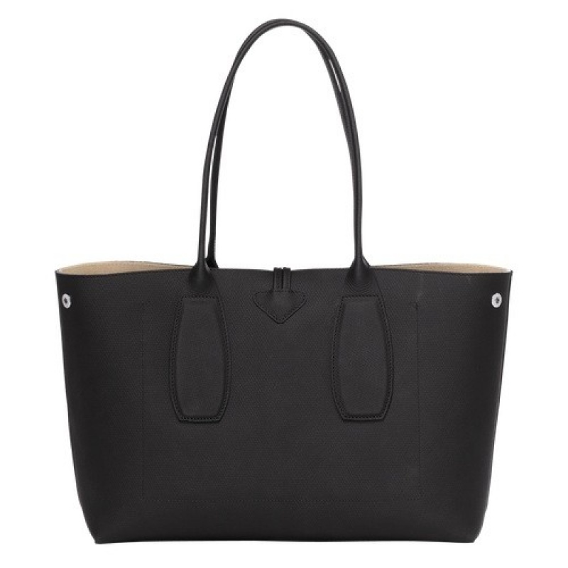 Black Longchamp Roseau L Tote Bag | SN-LCMP48002