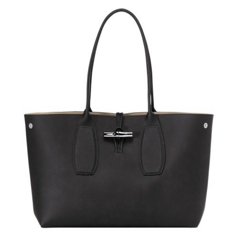 Black Longchamp Roseau L Tote Bag | SN-LCMP48002