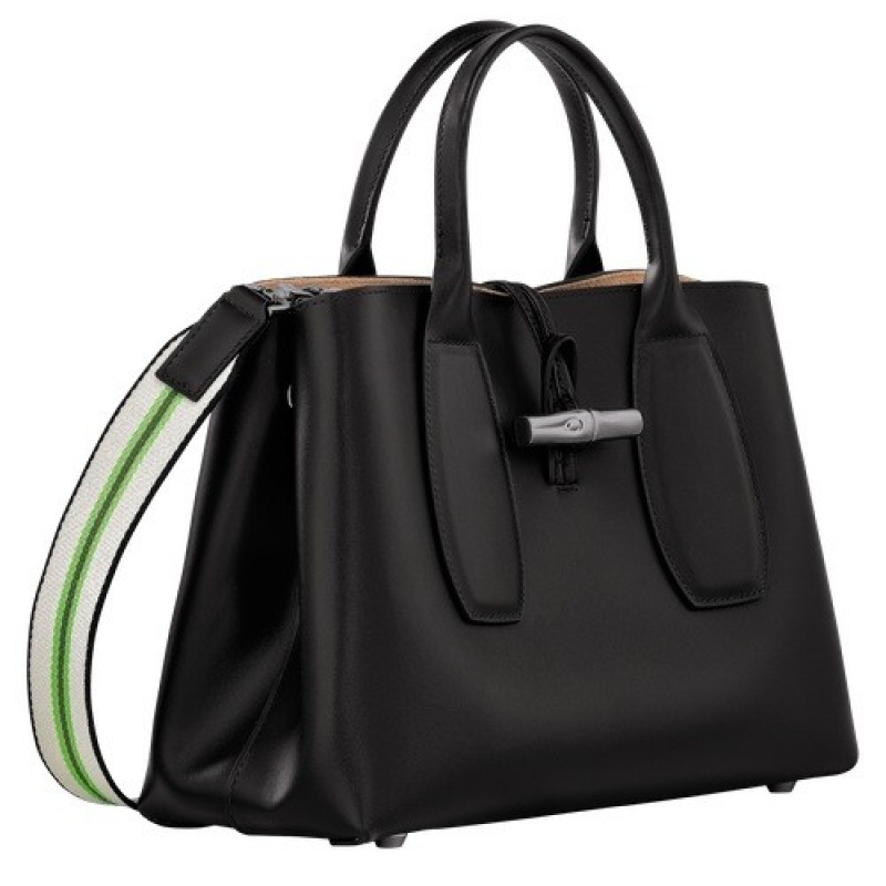 Black Longchamp Roseau M Handbag | SN-LCMP47775