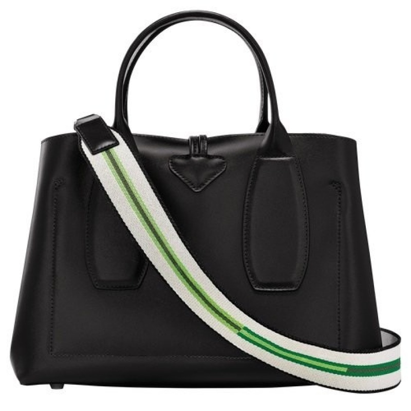 Black Longchamp Roseau M Handbag | SN-LCMP47775