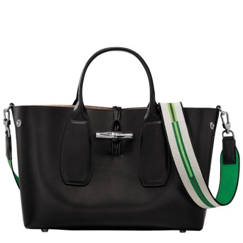 Black Longchamp Roseau M Handbag | SN-LCMP47775