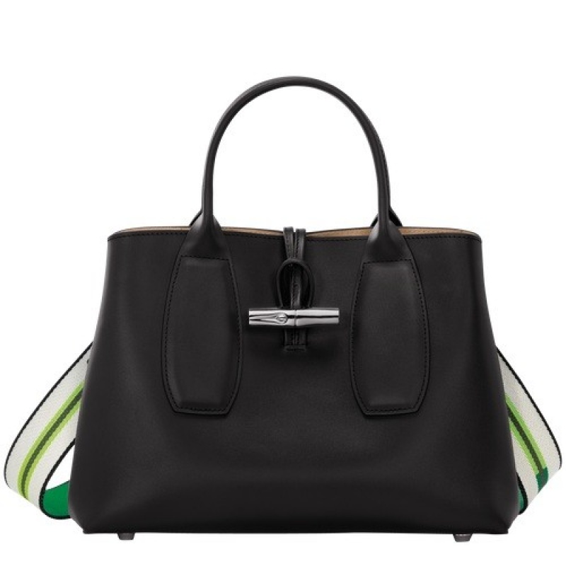 Black Longchamp Roseau M Handbag | SN-LCMP47775