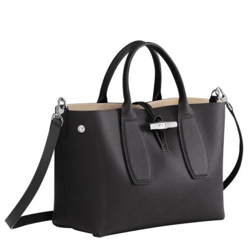 Black Longchamp Roseau M Handbag | SN-LCMP47771